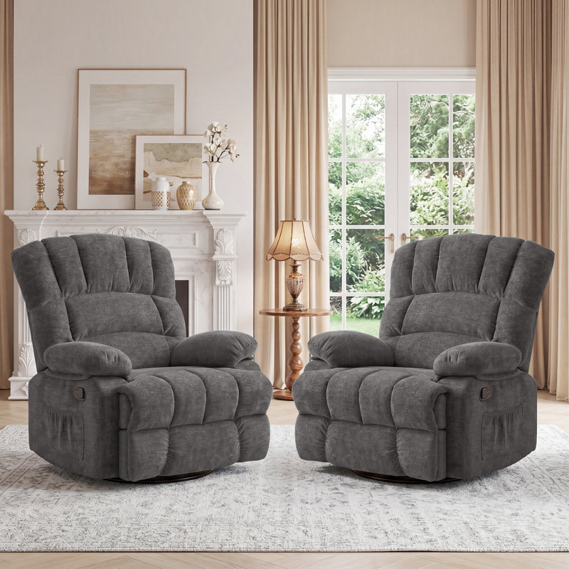 39.7" Wide Manual Upholstered Swivel Rocker Recliner(Set Of 2), Gray Polyester Blend