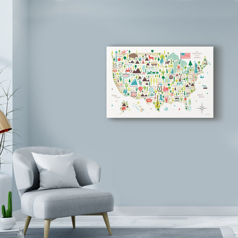 Art sur toile Guarani «Illustrated USA», H 12 po x l 19 po x P 2 po