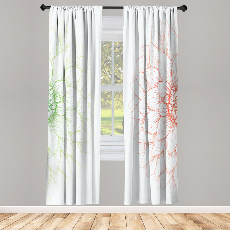 Microfiber Floral Semi-Sheer Rod Pocket Curtain Panels, 28" W x 95" L, Orange/Green