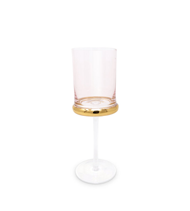 Verres à eau colorés avec anneau doré et tige transparente, 6 pièces, Rose, 12 oz
