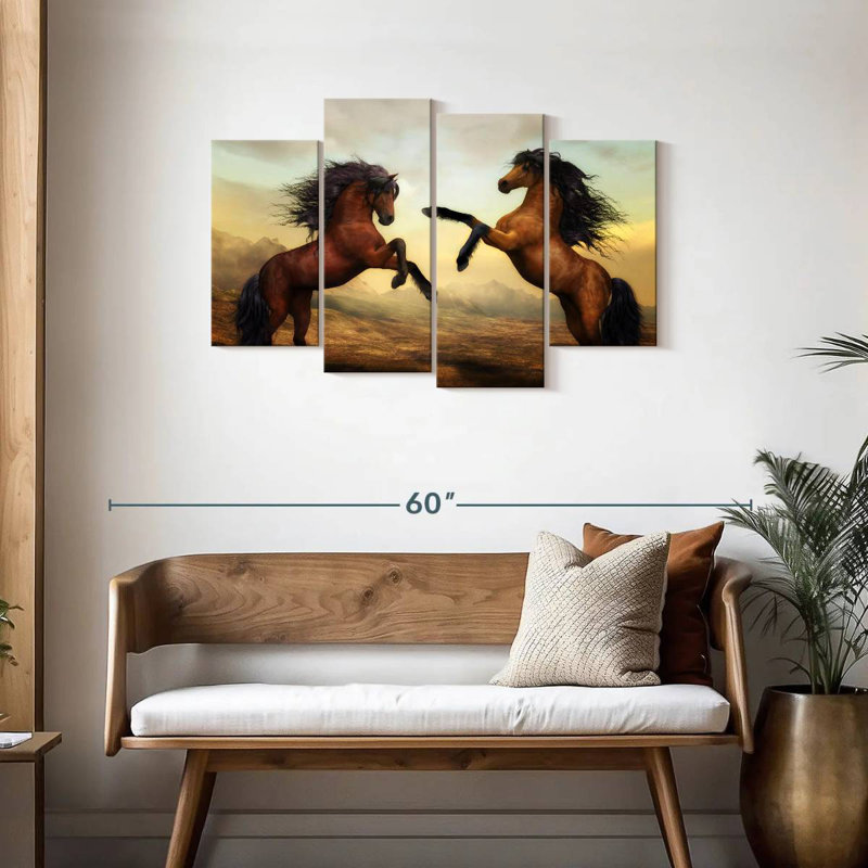 Fighting Brown Horses, H 27 po x l 43 po