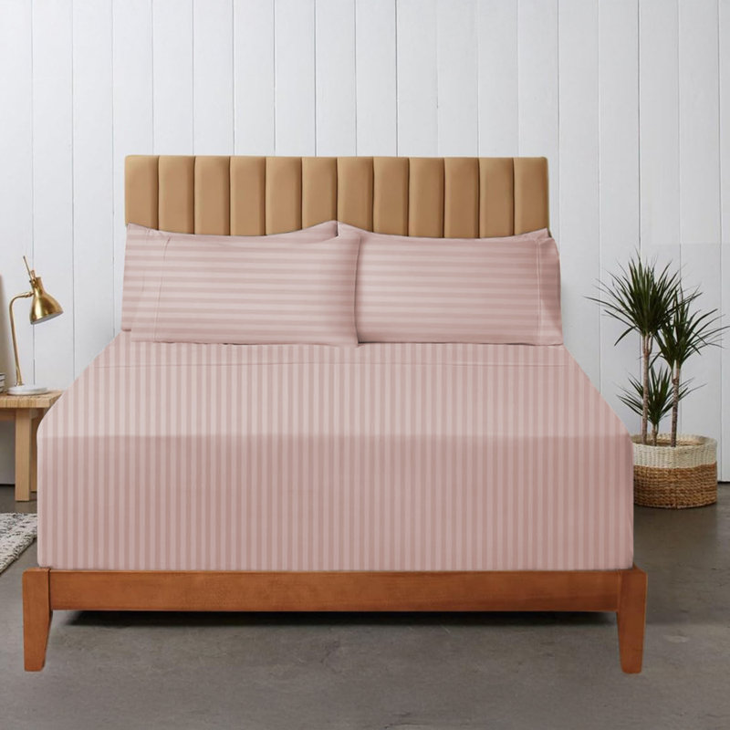 200 Thread Count Striped Microfiber Fitted Sheet, Pink, Super King (6')