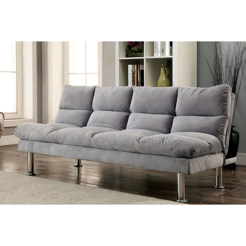 Futon gris contemporain en microfibre avec pieds de finition et support supplémentaire, convertible en lit pour crochet, pieds L 67 po x l 31 po H, support pour jeunes adultes