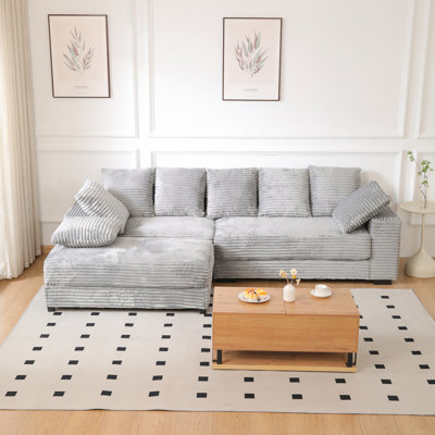 108.6" Sectional Sofa, Thickened Corduroy Sectional Couches For Living Room,Comfortable L-Shaped Chaise Sectional Sofa With Storage Ottoman,Eight Throw Pillows,