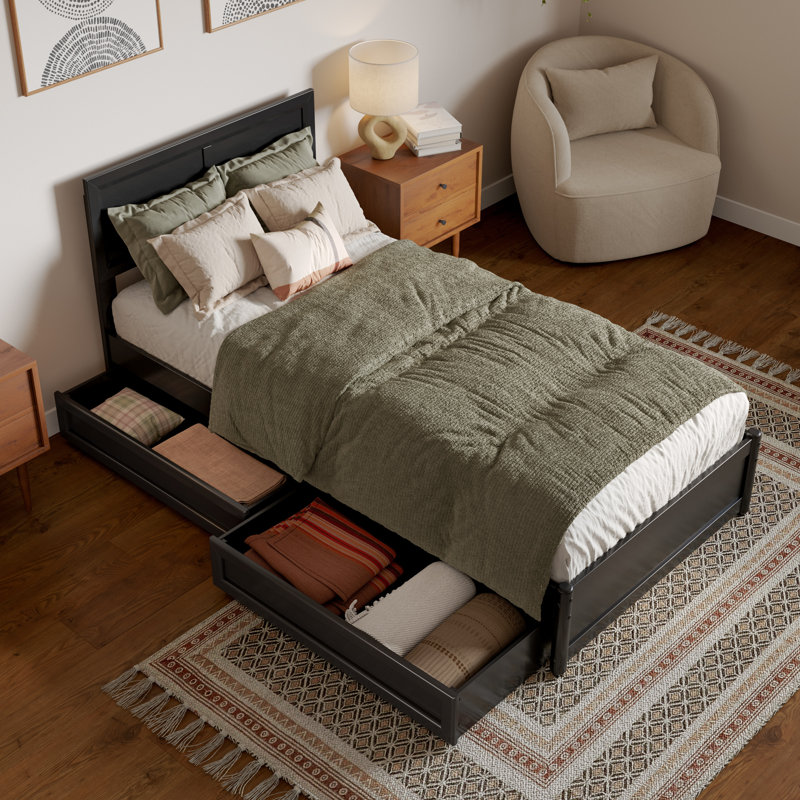 Astley Wood Panel Storage Bed, Twin XL, Black