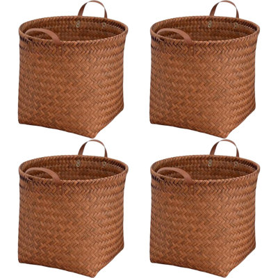 GIB - Paniers de rangement tissés, paquet de 4, paniers ronds en faux rotin avec poignées
