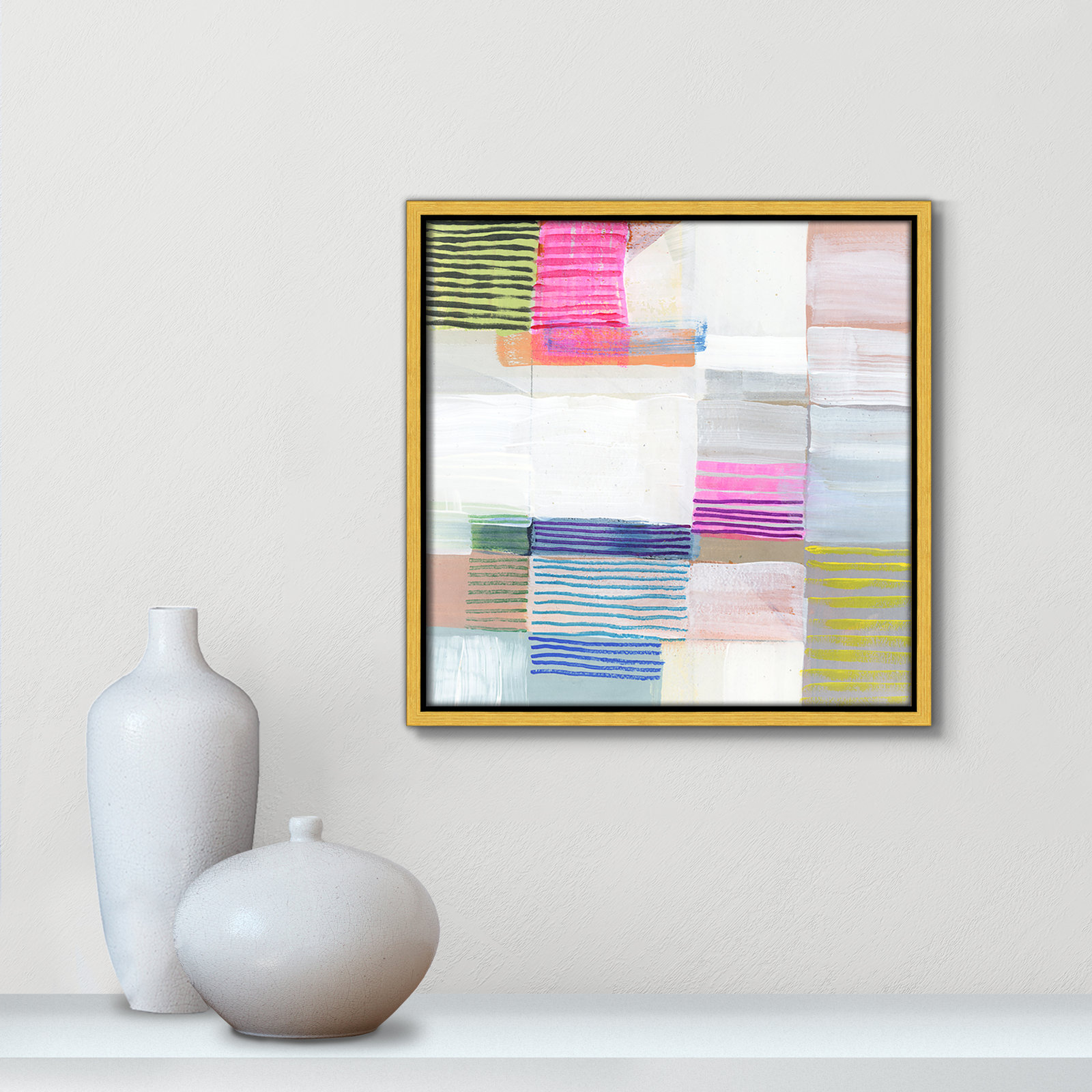 Clarendon "Bright Net II" Painting by Cartissi, 13.5" H x 13.5" W x 2" D, Gold Framed