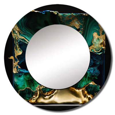 Qamari Abstract Geode Marble Green And Blue I - Marble Mirror, Green Round Unique Wall Mirror, Printed Metal Art