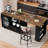 Kitchen Island With Extended Table, Storage Cabinet, Drawers, Rustic Brown & Black Oak-988985761