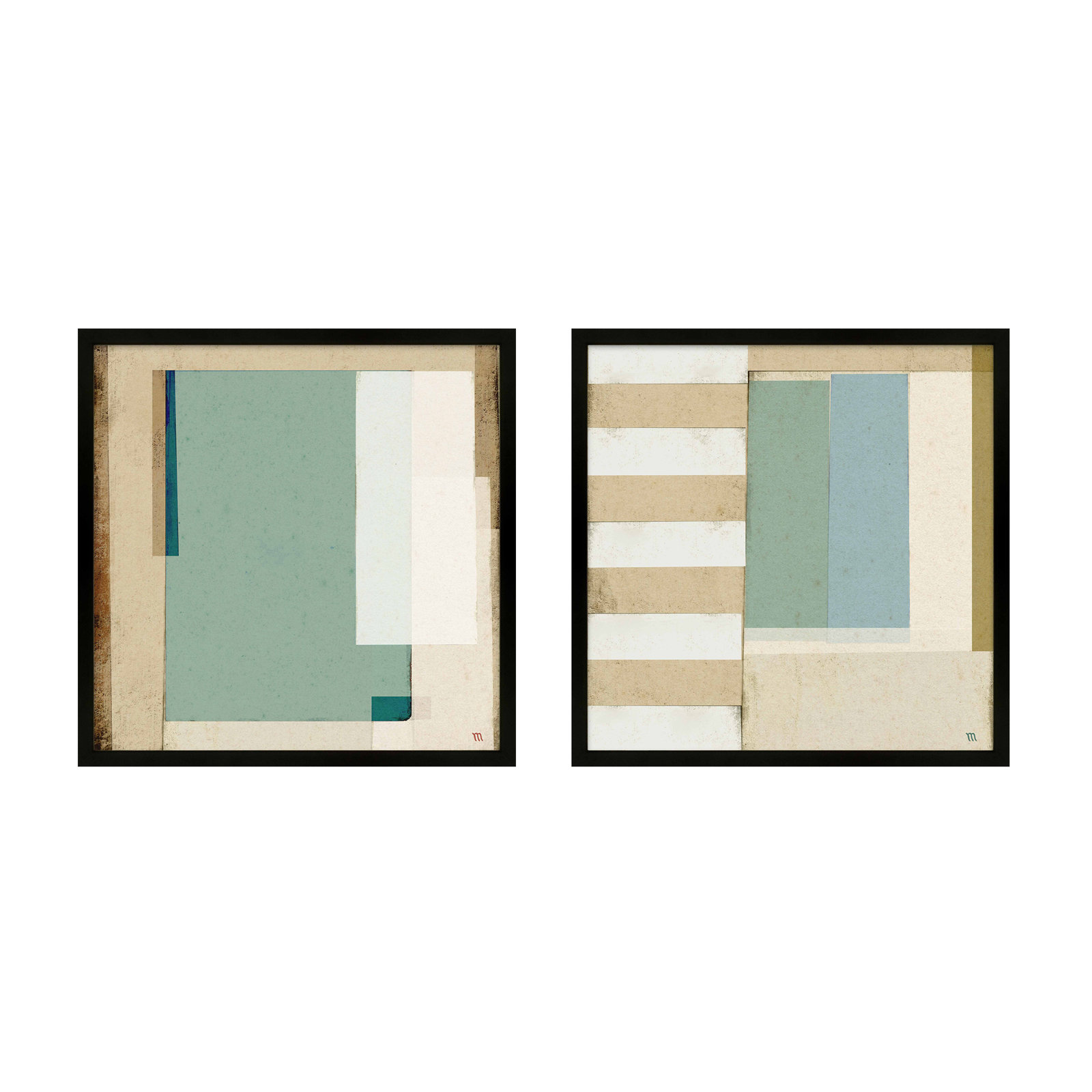 City Scape Aqua 2-Piece Print Set, Framed Print Paper without Mat, Black, 24" H x 24" W