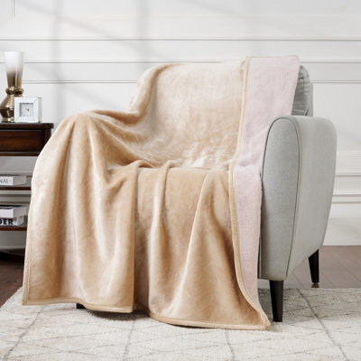 CBCHome Velvet Plush Reversible Heathered Throw Blanket for Couch - Soft, Cozy Throw (Taupe, 50" x 60")