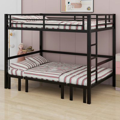 Pull-Out Metal Bunk Bed, Lower Bunk Can Be Pulled Out In Three Sections, Top Bunk Equipped Rails