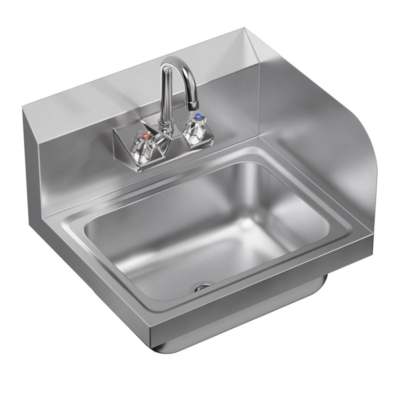 Stainless Steel Wall Mounted Hand Sink 17 in. x 15 in. With Right Side Splash And Gooseneck Faucet