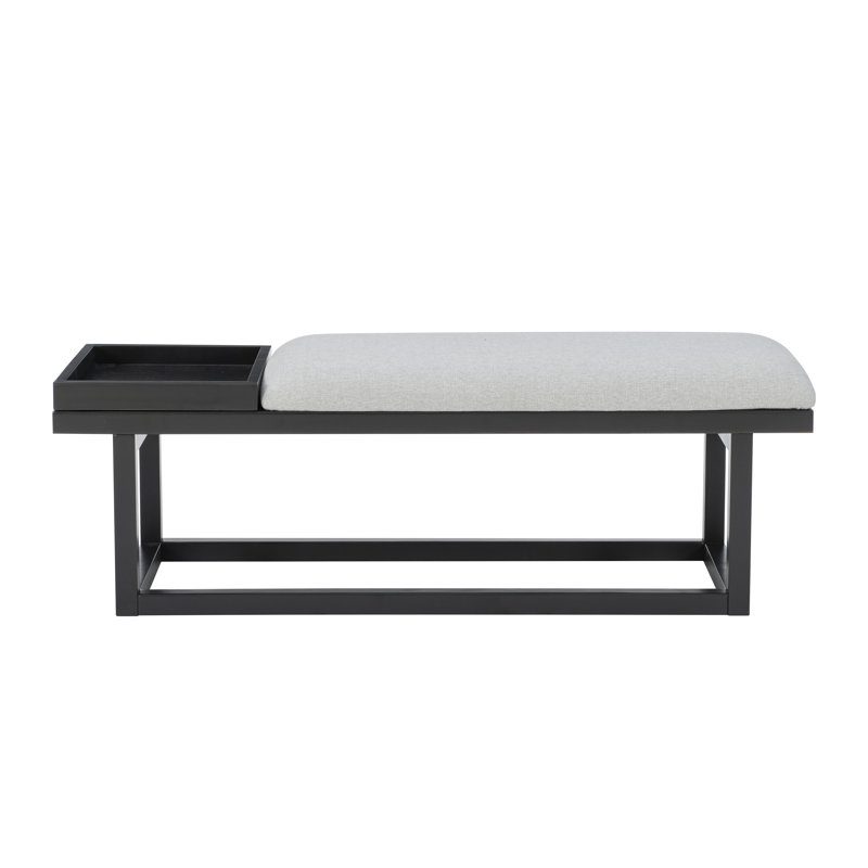 Upholstered Bench with Removable Tray, Gray/Black