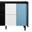 Buffet moderne avec corps noir et portes bleues, 2 tiroirs et compartiments ouverts pour la cuisine-1829329555-1829329559