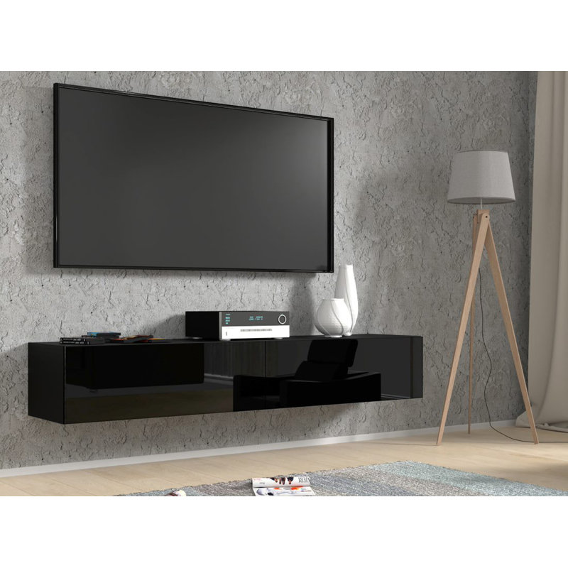 Homlando 70.87'' Black Matt and Gloss MDF Wall-Mounted TV Cabinet