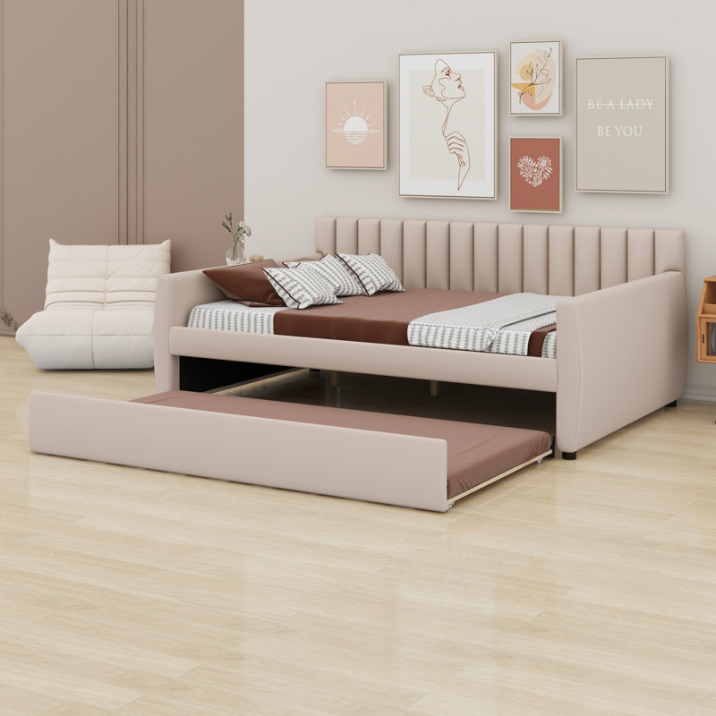 Lit de jour rembourré avec couchette, Beige