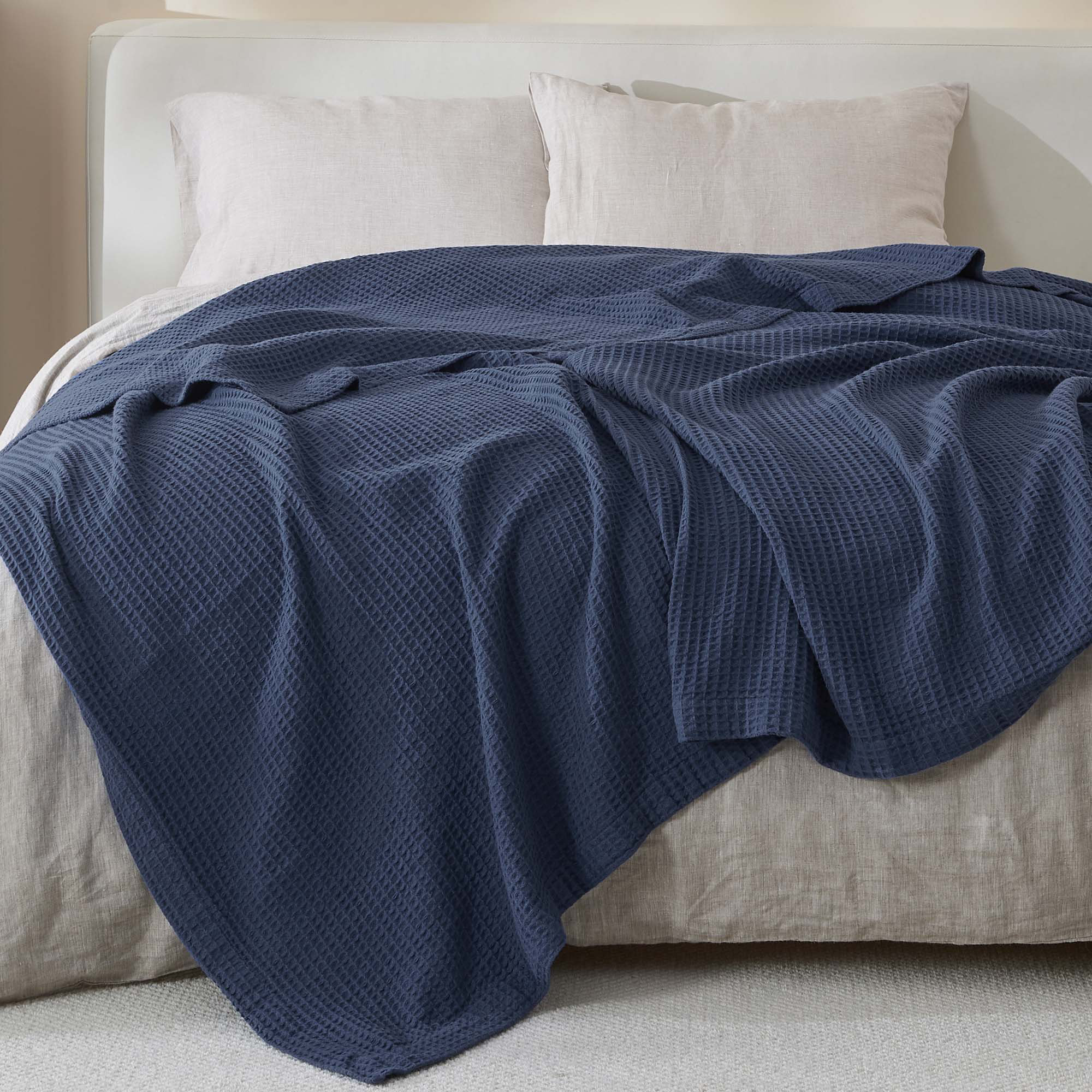 100% Cotton Waffle Weave Blanket, Twin, Navy