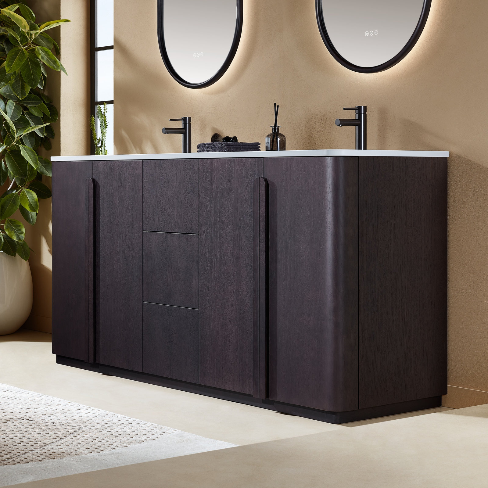 Greely 72" Oak Double Bathroom Vanity, Espresso Oak