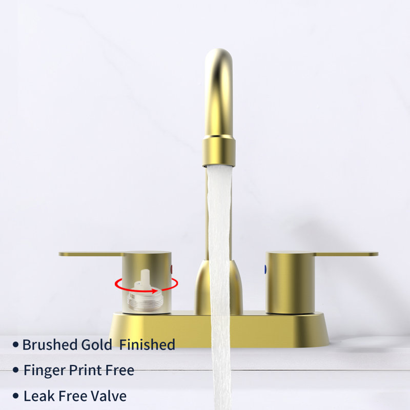 2 Handles Brushed Gold Faucet, Brushed Nickel Centerset RV Bathroom Faucets For 3 Hole, Brushed Gold