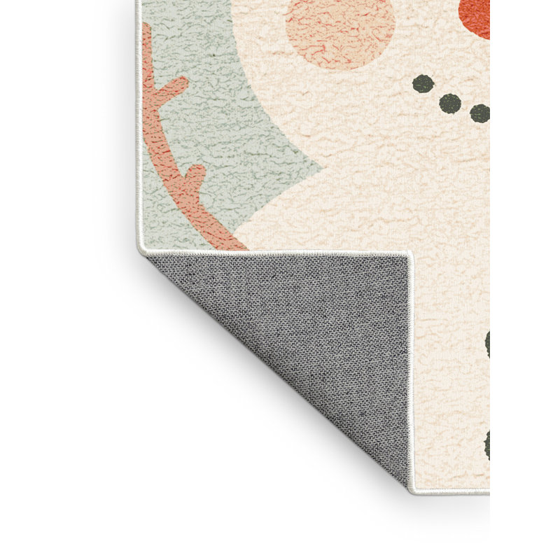 Machine Washable Delancey Christmas Modern & Contemporary Abstract Rug in Beige – White Binding, 2x4