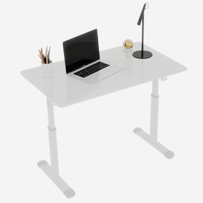 Bureau d'étude à hauteur réglable, bureau à domicile multifonctionnel à manivelle non électrique et compact pour enfants et adultes, 60 cm x 100 cm, cadre blanc et plateau de table blanc