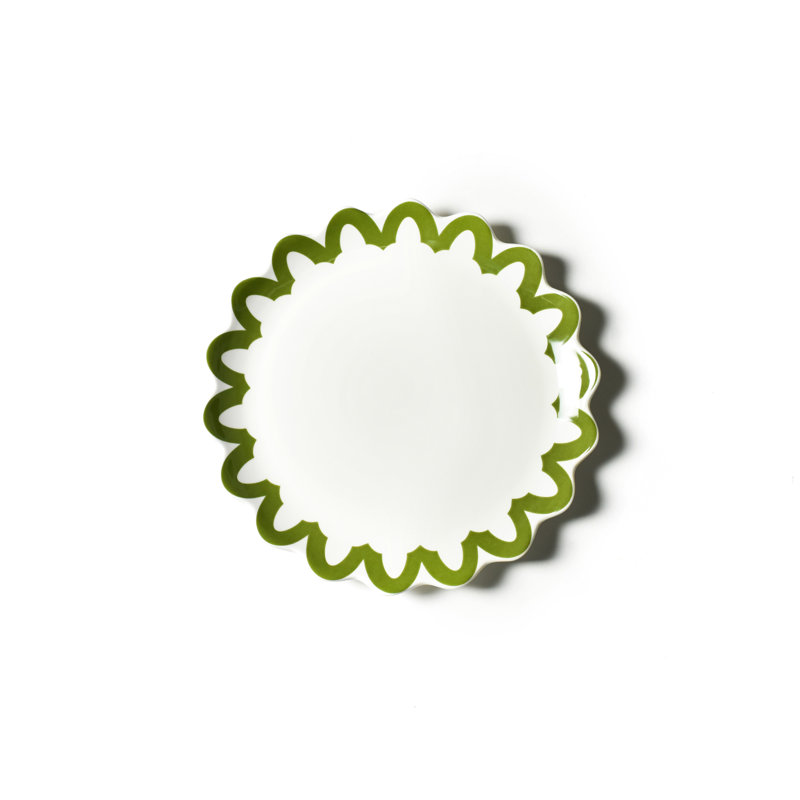 Assiette plate à garniture olive festonnée Olive, Vert