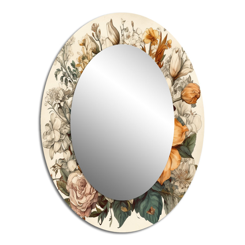 Cream And Orange Flowers Bouquet Interpretation I - Garden Oval Wall Mirror, 40" x 30"