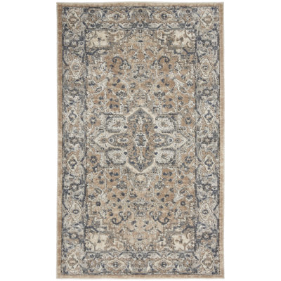 Beige And Grey Oriental Power Loom Non Skid Rug