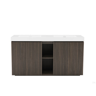 Meuble-lavabo autoportant en chêne fumé GALAN60F