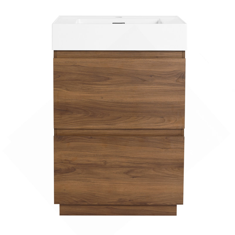 Ensemble de meuble-lavabo 24 po avec lavabo simple, meuble-lavabo encastré avec tiroir double, meuble-lavabo sur pied autoportant, bois d'ingénierie