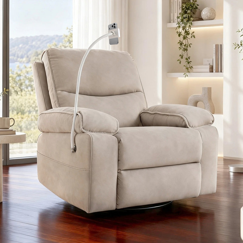 Fauteuil inclinable pivotant surdimensionné avec support pour téléphone et rangement, fauteuil inclinable manuel, fauteuil inclinable robuste pouvant supporter jusqu'à 180 kg (400 lb) pour salon, chambre à coucher, chambre d'enfant