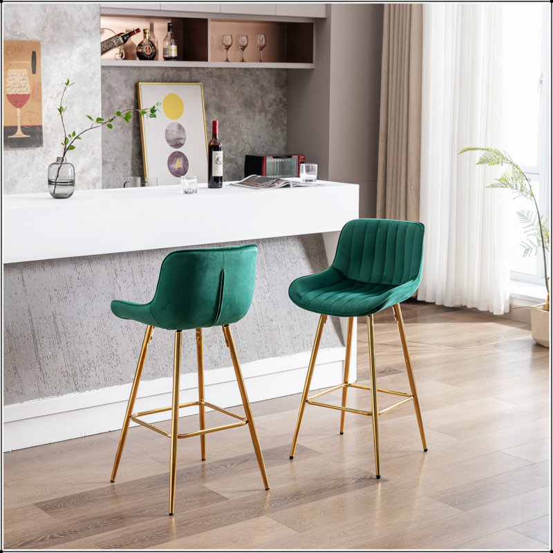 Ensemble de 2 tabourets de bar avec tabouret de comptoir en velours chromé, Vert