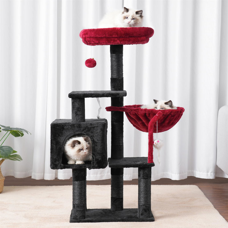 Arbre à chat Faraday, H 43,31 po x l 12,6 po x L 17,32 po, Rouge / noir