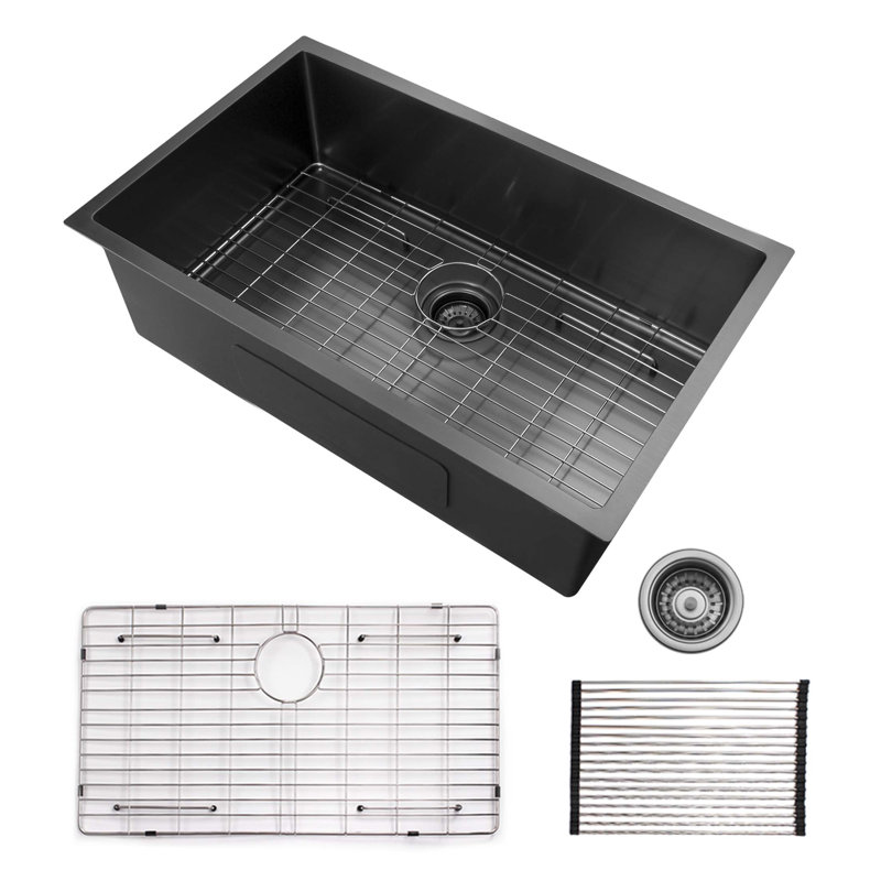 32x19 inch  Undermount Kitchen Sink 16 Gauge Stainless Steel Single Bowl Kitchen Sink Gunmetal