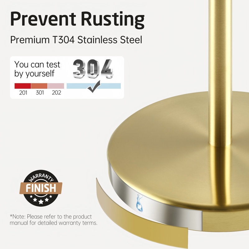 KES Freestanding Toilet Paper Holder with Weighted Base 26" H SUS304 Stainless Steel, Brushed Gold