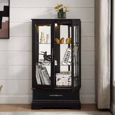 Vitrine lumineuse en verre avec tablettes réglables - Vitrine élégante à 2 portes et tiroir intégré, ampoule incluse - NOIR