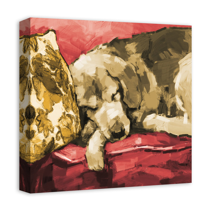 Painted Golden Retriever Couch 1 - peinture sur toile tendue, H 16 po x l 16 po