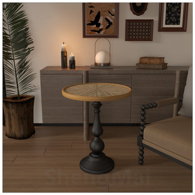 Table de bout en bois avec une conception ronde pour la stabilité et la polyvalence, idéale pour les salons et les petits espaces, table d'appoint de style champêtre français