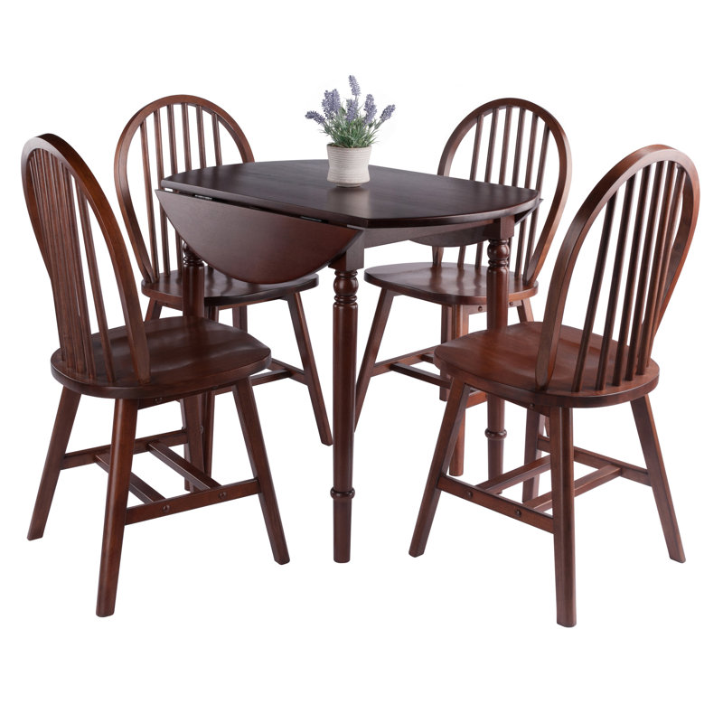 Table de salle à manger Donaven à abattants avec chaises Windsor, noyer, 5 pièces: table, 4 chaises