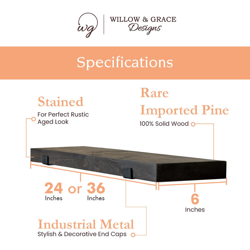 2 Piece Solid Wood Floating Shelf, Expresso