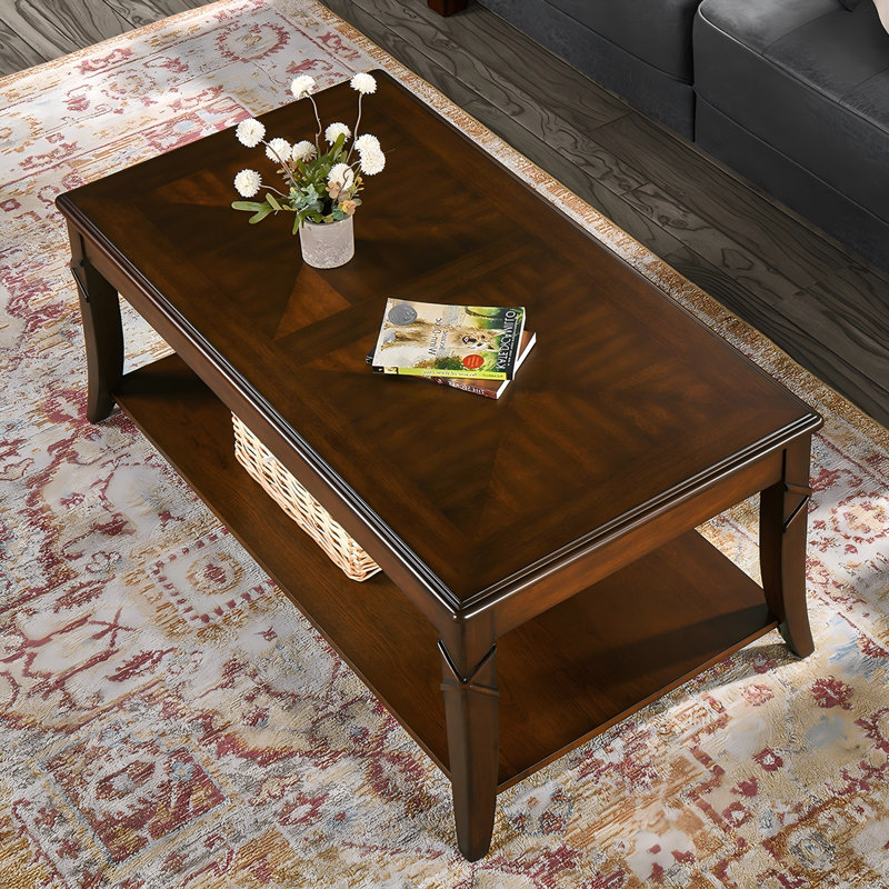110"Retro brown coffee table made of solid wood