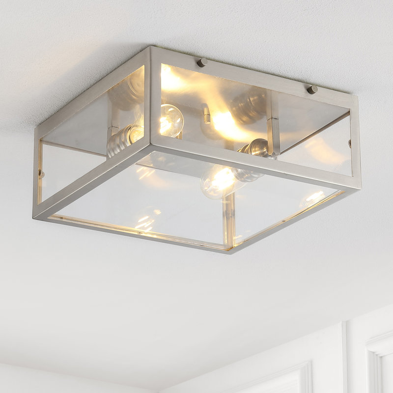 Plafonnier encastré carré en fer / verre Bechtold Farmhouse, Nickel, H 5 po x l 12 po x P 12 po