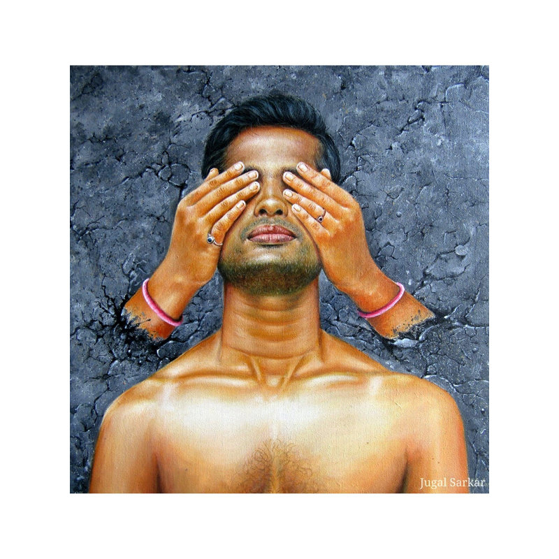 Mains couvrant les yeux | Acrylique sur toile | Peinture de Jugal Sarkar