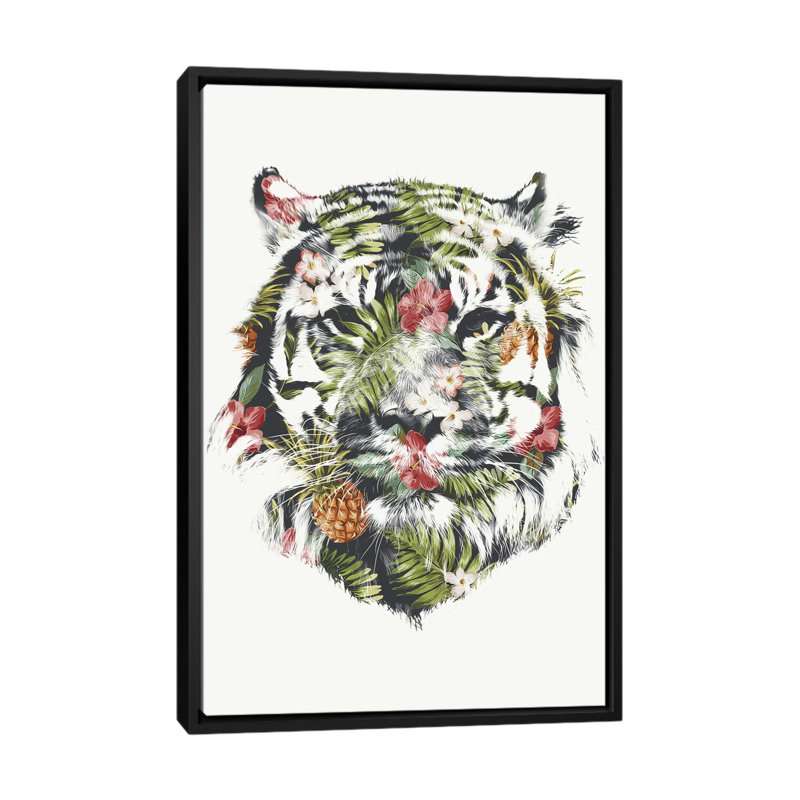 «Tropical Tiger», impression sur toile, H 26 po x l 18 po x P 1,5 po, Toile avec cadre noir, Pas de tapis