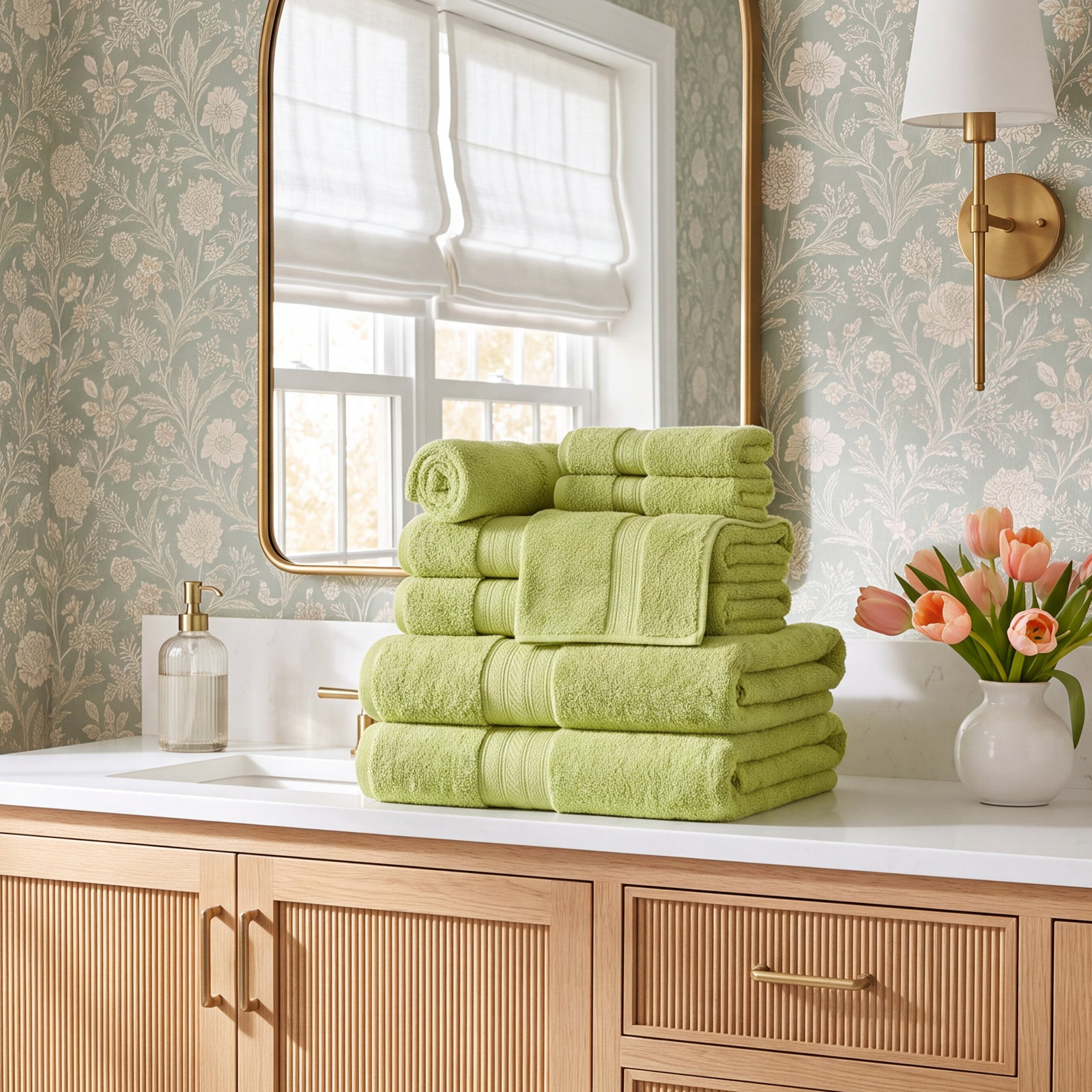 8-Piece Combed Cotton Towel Set, Green Essence