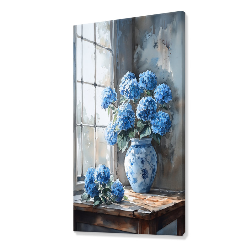 Hortensias dans une nature morte scène II - hydrangées, art mural, H 60 po x l 28 po, Toile tendue, Ne s’applique pas