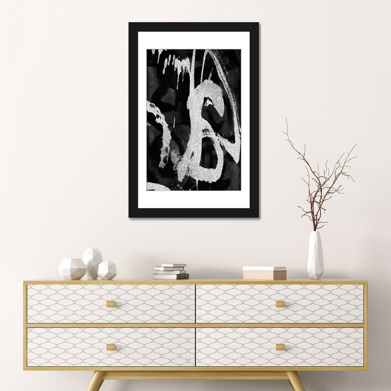 « rambunctious silver i », reproduction sur toile, H 24 po x l 16 po x P 1 po, Papier d'art encadré noir, Blanc