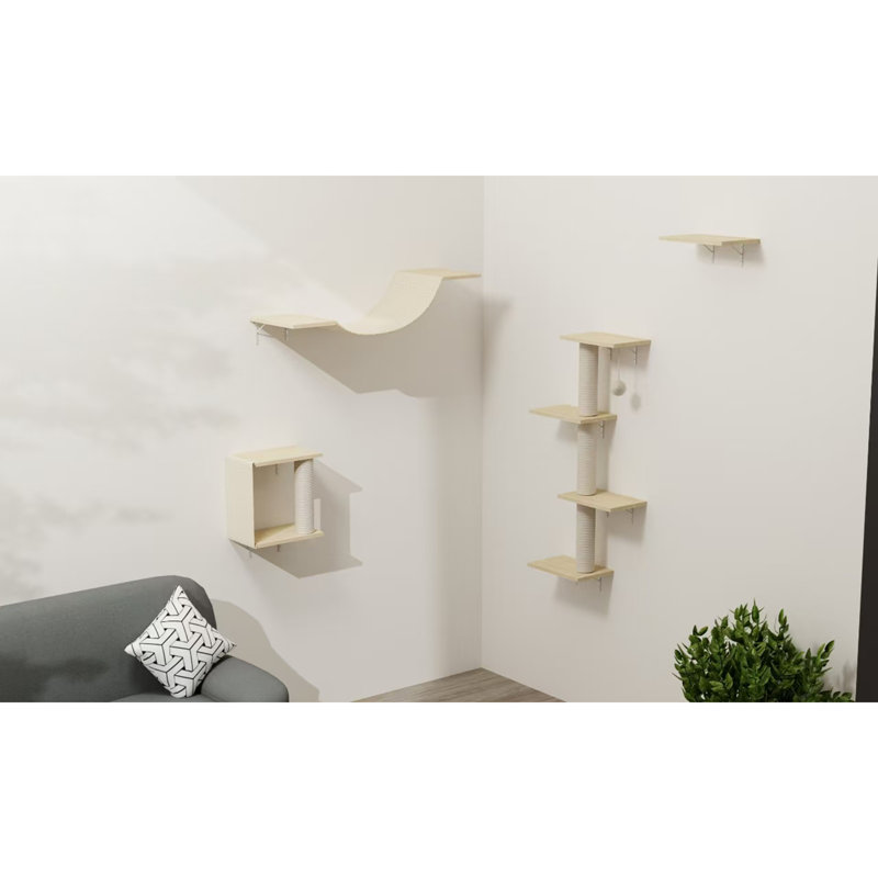 Ensemble de tablettes murales pour chat 4 pièces, perchoirs réglables à monter soi-même avec poteau à griffer, capacité d'escalade pour chat 22 lb