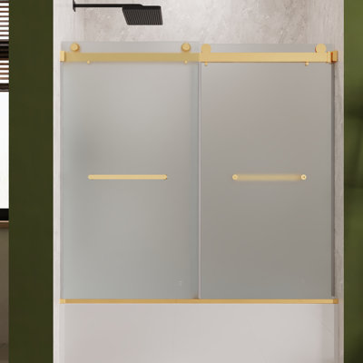56" - 60" W×62" H Double Sliding Frameless Bathtub Shower Door With 3/8" Frosted Tempered Glass